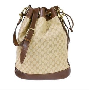 Authentic Gucci GG Monogram Supreme Large Drawstring Bucket Crossbody Bag